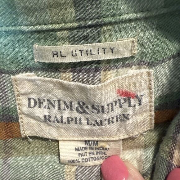 Ralph Lauren Denim & Supply RL Utility Green Plaid Shirt Women's Size Medium - Picture 10 of 11